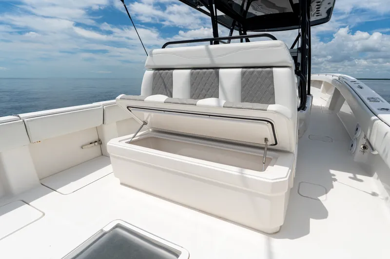 Slide: The Image of 2021 Invincible 39 Open Fisherman boat with open storage compartment on deck. - 28