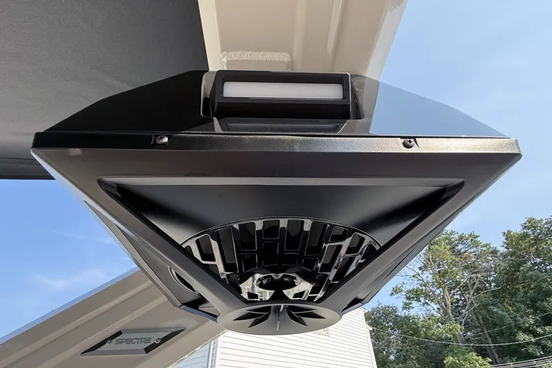 Slide: The Image of Alera M25L 2027 outdoor ceiling fan with modern design, installed under a patio roof. - 15