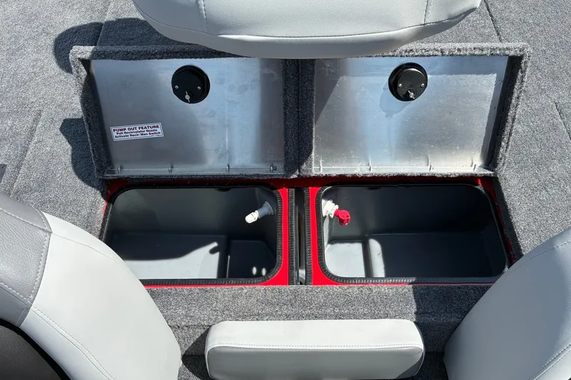 Slide: The Image of 2027 Tracker Pro Team 195 boat storage compartments with pump-out feature. - 15