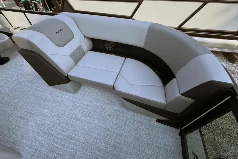 Slide: The Image of Luxurious seating on 2027 Alera A20L boat, featuring modern design and comfortable upholstery. - 13