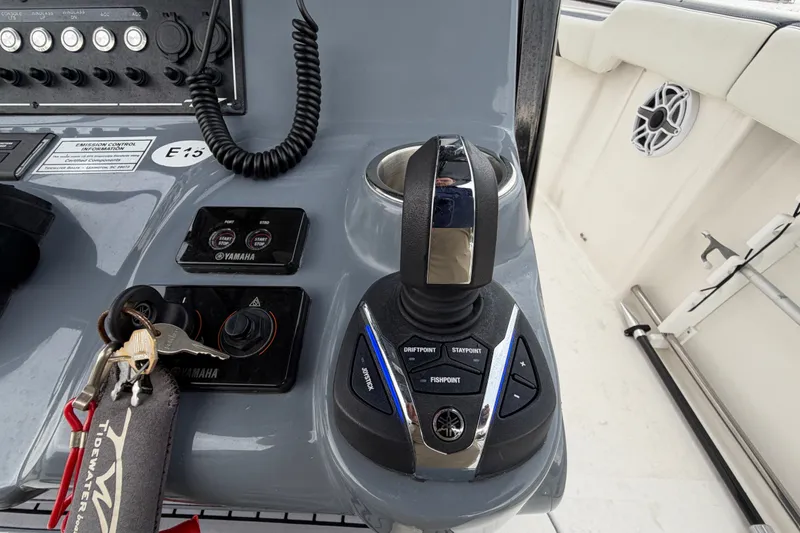 Slide: The Image of 2023 Tidewater 282 CC Adventure Bluewater boat console with Yamaha controls and joystick. - 13