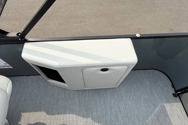 Slide: The Image of Interior view of 2027 Godfrey Sweetwater 2086 C boat, featuring sleek seating and storage. - 17