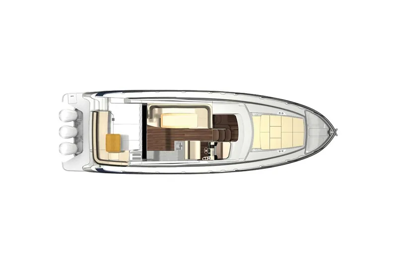 Slide: The Image of Manufacturer Provided Image: Top view of 2026 Regal 42 XO yacht layout with triple engines. - 15