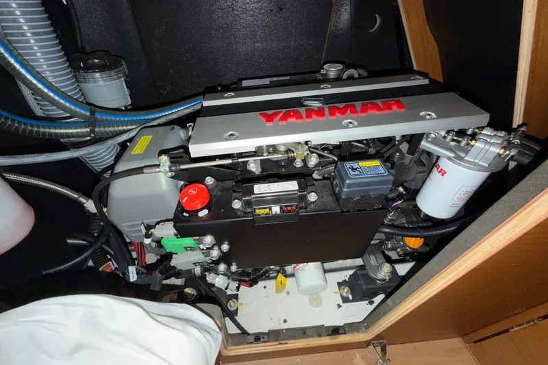 Slide: The Image of Engine compartment of 2022 Jeanneau Sun Odyssey 410 with Yanmar engine. - 28