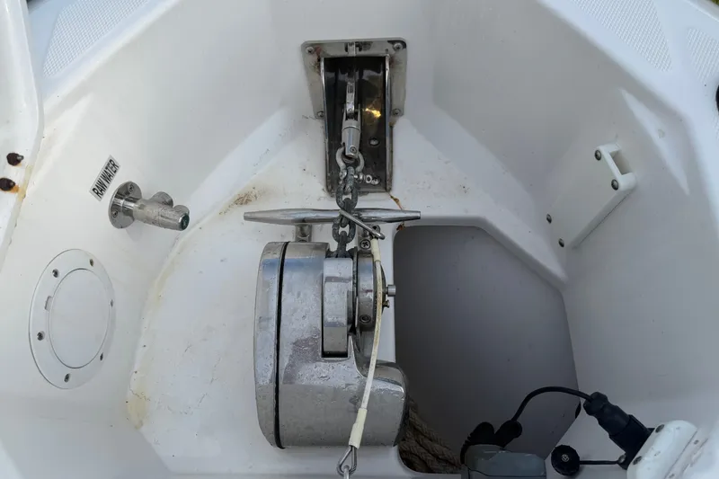 Slide: The Image of Anchor winch system on a 2021 Everglades 335 Center Console boat. - 29