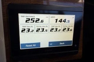 Slide: The Image of Display screen showing trip data for Ranger Tugs R-27, 2026 model. - 11