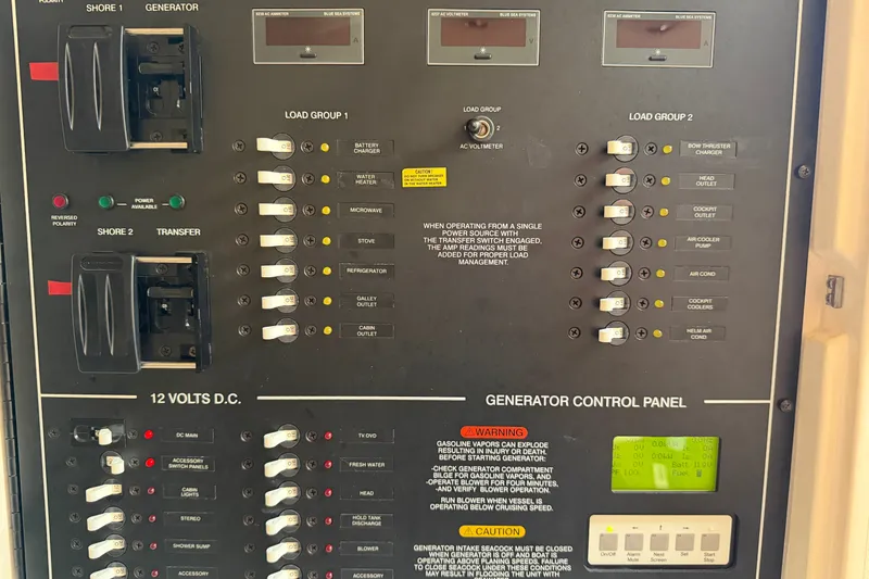 Slide: The Image of Electrical control panel on a 2009 Grady-White Express 360 boat. - 19