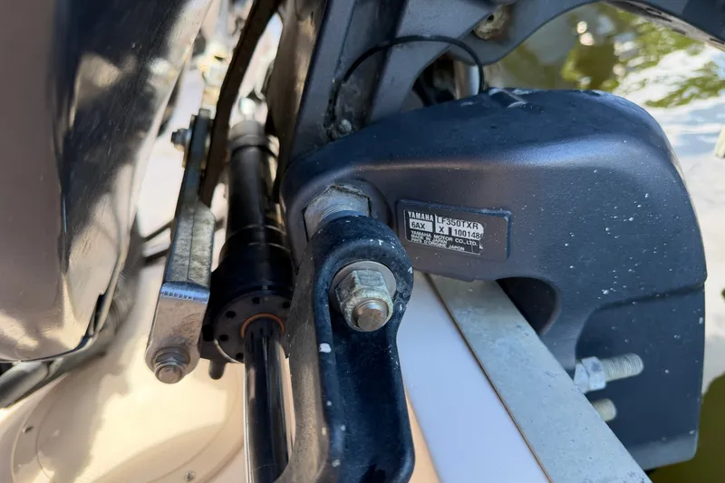 Slide: The Image of Close-up of Yamaha motor component on 2009 Grady-White Express 360 boat. - 32