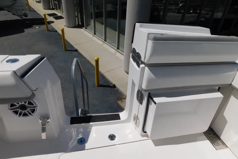 Slide: The Image of 2027 Regulator 35 boat interior with seating and storage compartments. - 23