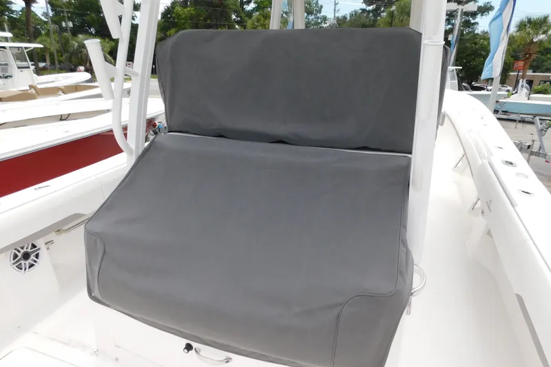 Slide: The Image of Gray seat cover on 2027 Regulator 35 boat, showcasing sleek design and protection. - 28
