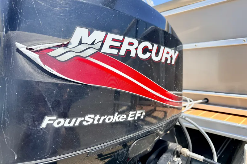 Slide: The Image of Mercury FourStroke EFI engine on 2013 South Bay 417 CR boat, close-up view. - 15