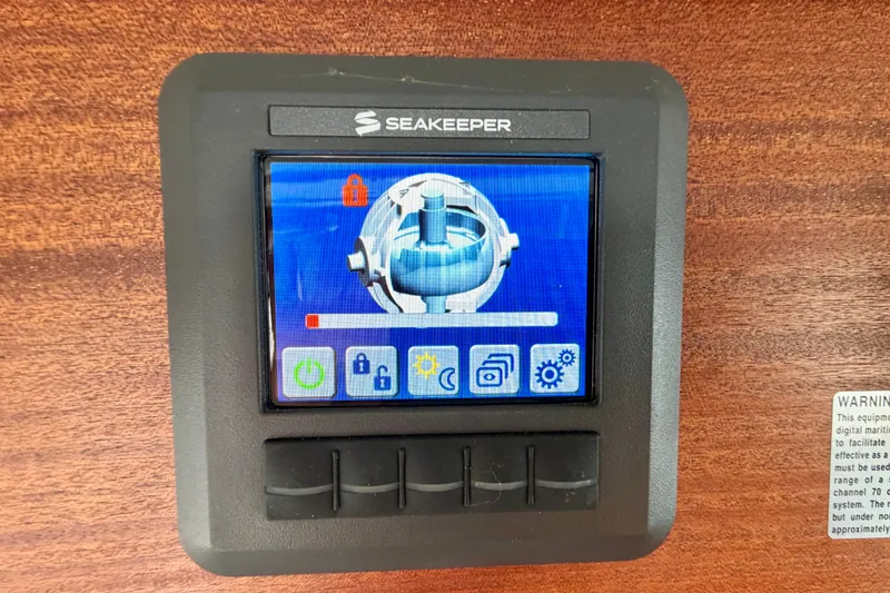 Slide: The Image of Seakeeper control panel on 2016 Nordic Tug 44, displaying stabilization settings. - 56
