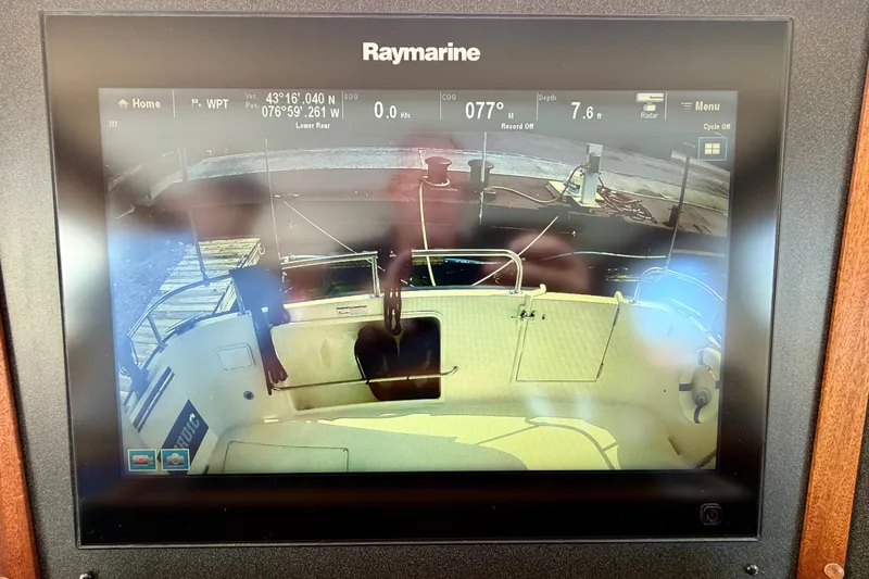 Slide: The Image of Raymarine display on 2016 Nordic Tug 44 showing navigation and rear view. - 61