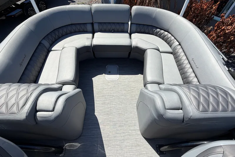 Slide: The Image of Luxurious seating on 2022 Bennington 25 QX pontoon boat with quilted upholstery. - 26