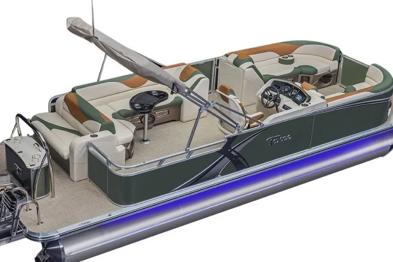 Slide: The Image of 2027 Tahoe Pontoon LTZ Cruise Rear Bench with elegant seating and modern design. - 5