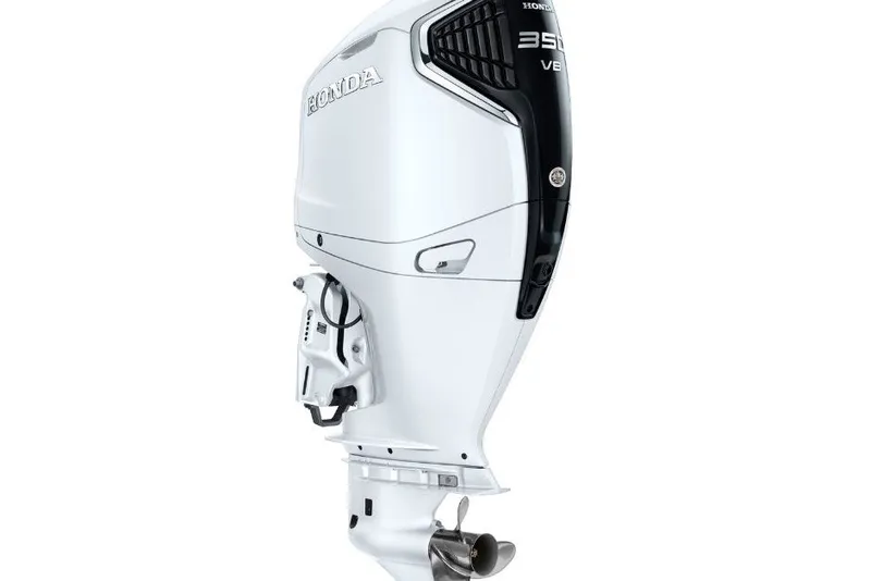 Slide: The Image of Honda 350 V8 outboard motor, sleek design, ideal for 2027 Tahoe Pontoon LTZ Cruise. - 2