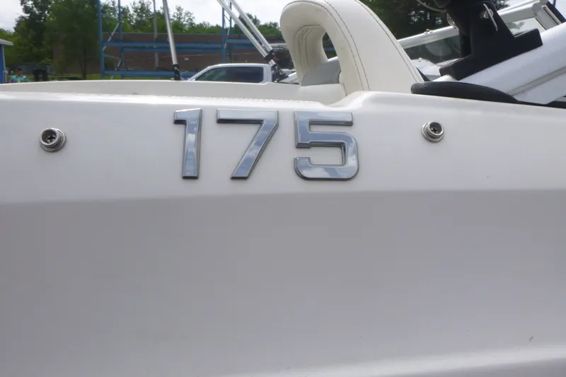 Slide: The Image of 2016 Bayliner 175 Bowrider boat exterior with model number detail. - 14