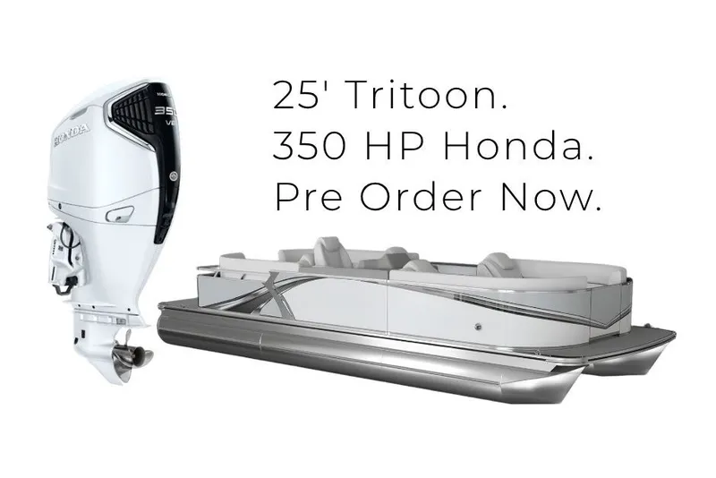 Slide: The Image of 25' Tritoon with 350 HP Honda engine. Pre-order now. - 9