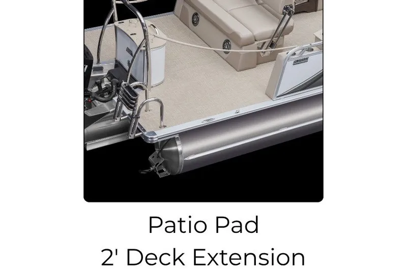Slide: The Image of 2027 Avalon LSZ Versatile Rear Bench with 2' deck extension, featuring a patio pad. - 5