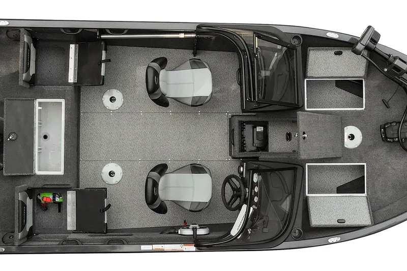 The Image of 2027 Crestliner 1750 Hawk WT boat interior with seating and storage compartments. - 1