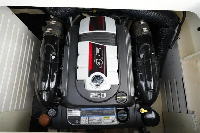 Slide: The Image of Engine of a 2018 Sea Ray SPX 210 boat, featuring a 4.5L 250 horsepower motor. - 19