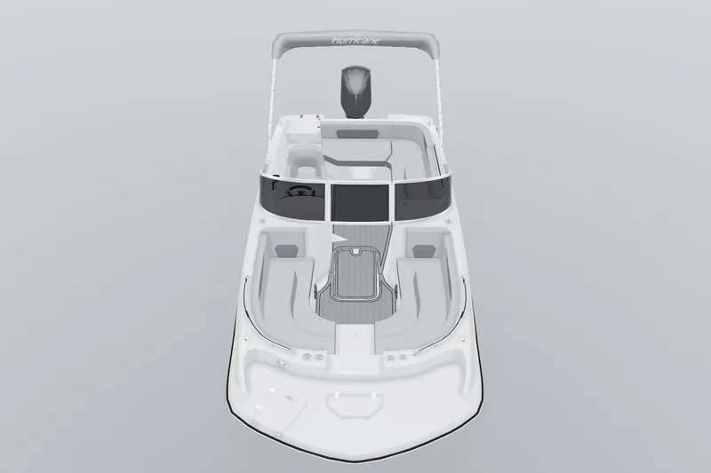 Slide: The Image of 2027 Hurricane SunDeck 187 OB boat, top view, showcasing spacious seating and sleek design. - 2