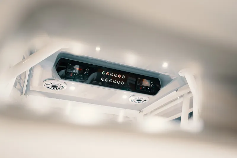 Slide: The Image of Control panel of 2023 Freeman 42LR boat with speakers and LED lights. - 70