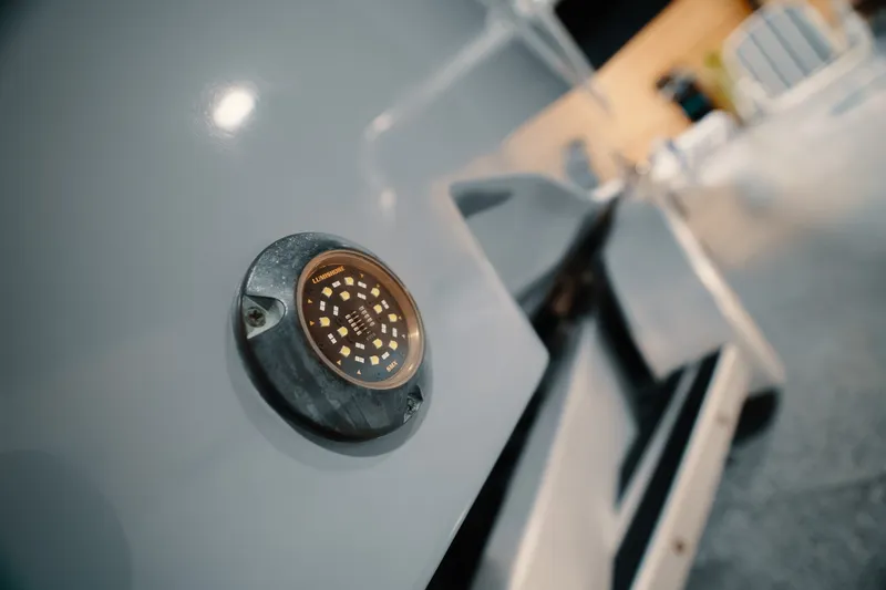 Slide: The Image of Close-up of a 2023 Freeman 42LR boat's LED light detail. - 43