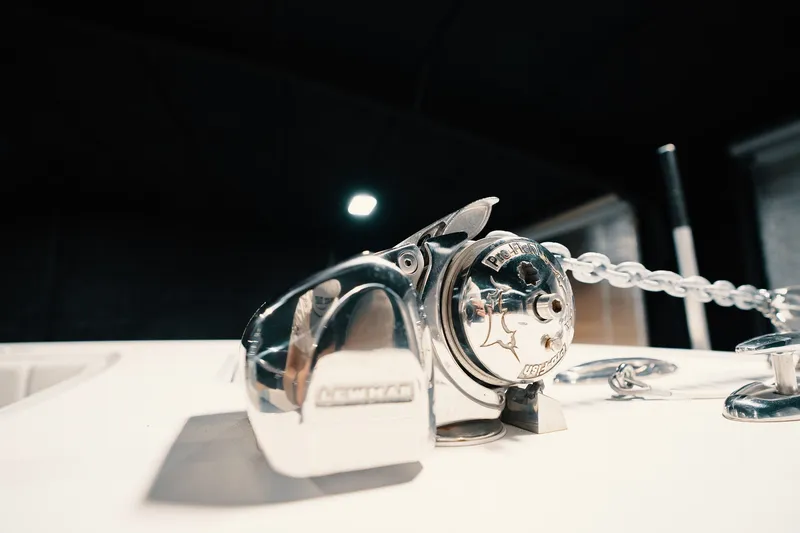 Slide: The Image of Close-up of a 2023 Freeman 42LR boat's anchor windlass system. - 86