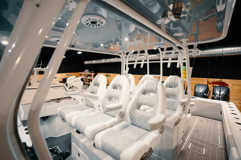 Slide: The Image of Luxurious interior of 2023 Freeman 42LR boat with plush seating and modern design. - 67