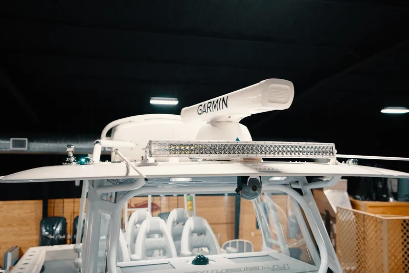 Slide: The Image of 2023 Freeman 42LR boat with Garmin radar and LED light bar. - 80