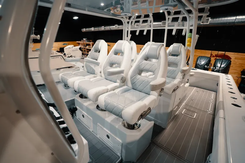 Slide: The Image of Luxurious interior of 2023 Freeman 42LR boat with plush seating and modern design. - 68