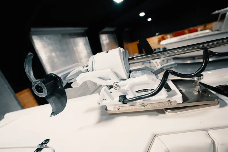 Slide: The Image of Close-up of a 2023 Freeman 42LR boat's Power-Pole anchor system. - 85