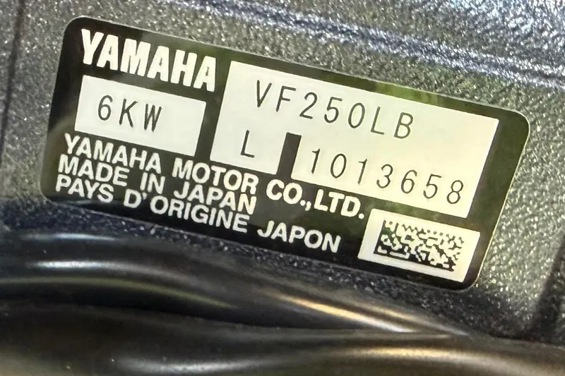 Slide: The Image of Label on Yamaha motor, model VF250LB, 6KW, made in Japan, 2027 Xpress X21 Pro. - 14