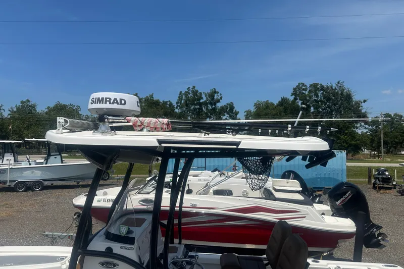 Slide: The Image of A 2018 Sea Pro 248 Bay boat with Simrad radar on the roof. - 37