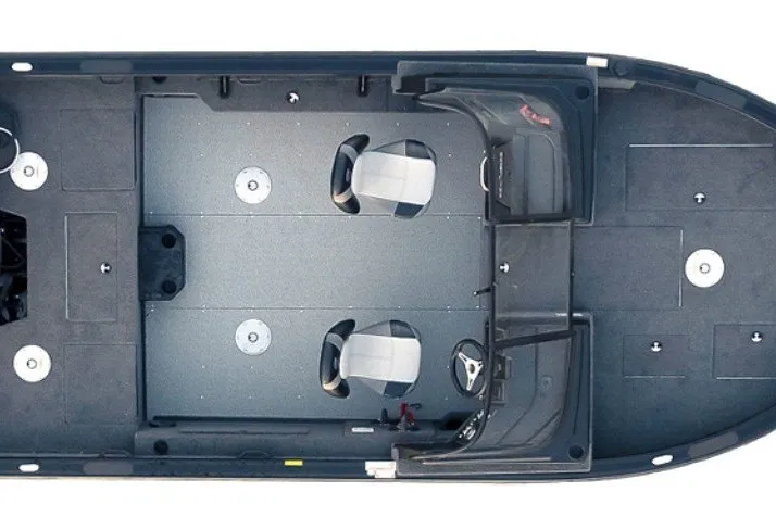 The Image of Top view of 2027 Crestliner 2050 Fish Hawk boat interior with seating and steering console. - 1
