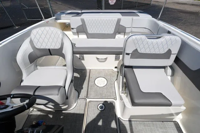 Slide: The Image of 2024 Bayliner VR5 Bowrider I/O interior with stylish seating and modern design. - 15