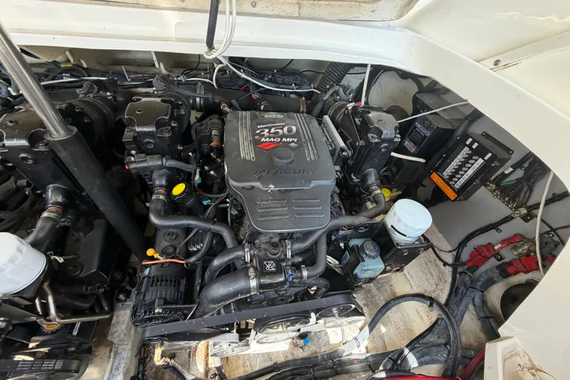 Slide: The Image of Engine compartment of a 2008 Sea Ray 290 SLX with MerCruiser 350 MAG MPI engine. - 34