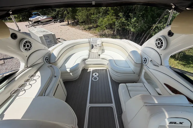 Slide: The Image of Luxurious interior of a 2008 Sea Ray 290 SLX boat with plush seating and sleek design. - 23