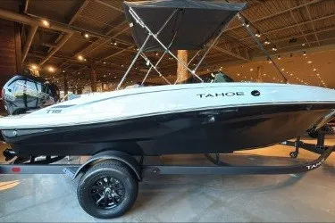The Image of 2027 Tahoe T18 boat displayed indoors, featuring sleek design and modern features. - 0