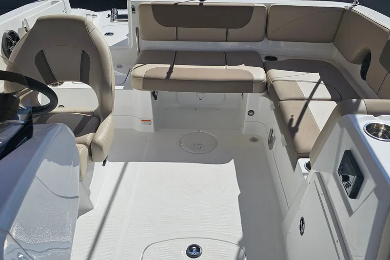 Slide: The Image of Interior of 2027 Tahoe 1950 boat with beige seating and modern design. - 11