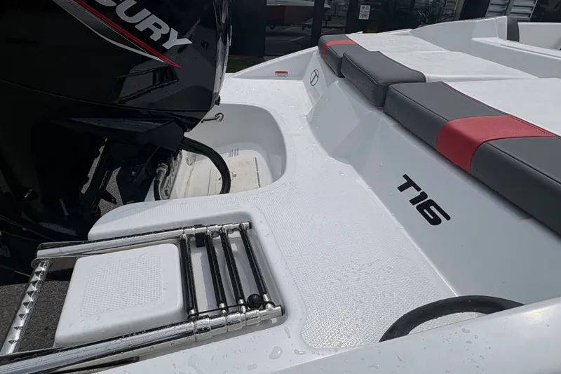 Slide: The Image of 2027 Tahoe T16 boat with Mercury engine, featuring sleek design and comfortable seating. - 7