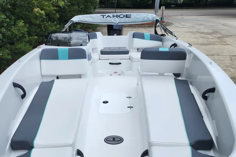 Slide: The Image of 2027 Tahoe T18 boat interior with sleek seating and modern design. - 4