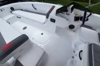 Slide: The Image of 2027 Tahoe T18 boat interior with sleek seating and modern dashboard design. - 3