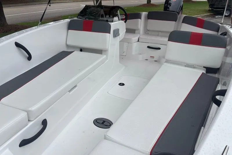 Slide: The Image of 2027 Tahoe T18 boat interior with spacious seating and modern design. - 9
