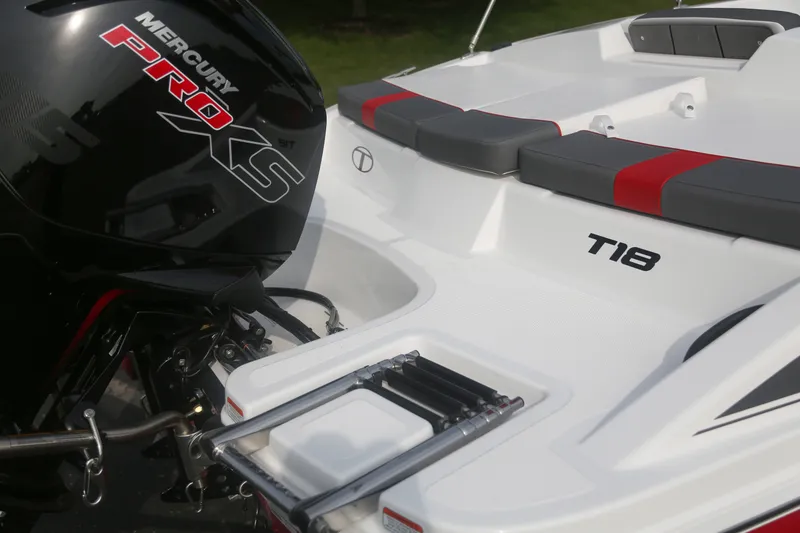 Slide: The Image of 2027 Tahoe T18 boat with Mercury Pro XS engine, featuring sleek design and modern seating. - 7