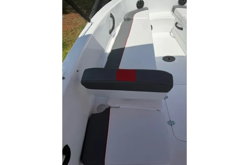Slide: The Image of 2027 Tahoe T18 boat interior with sleek seating and modern design. - 12