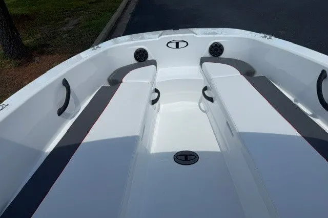 Slide: The Image of 2027 Tahoe T18 boat interior with sleek seating and modern design. - 10