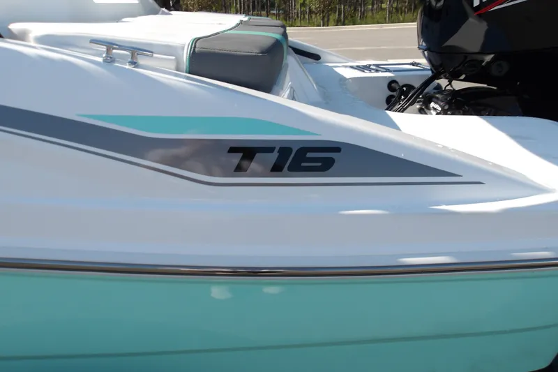 Slide: The Image of 2027 Tahoe T16 boat with sleek design and modern detailing. - 5
