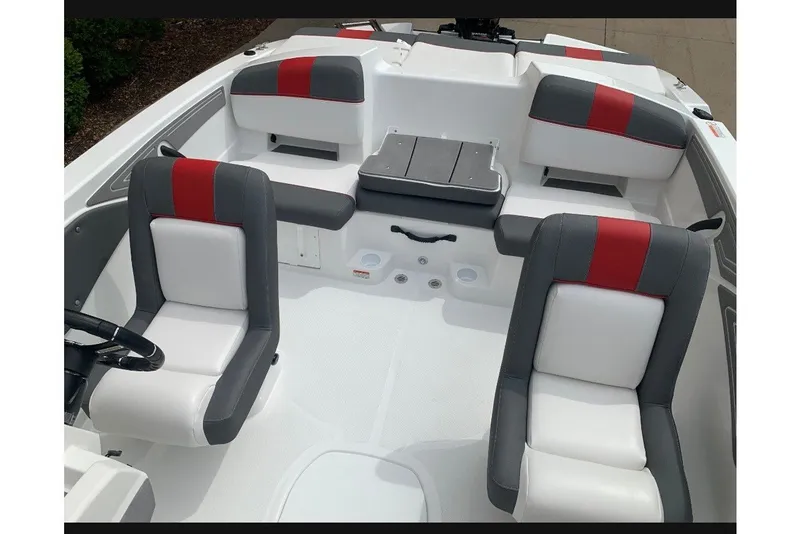 Slide: The Image of 2027 Tahoe T21 boat interior with modern seating and sleek design. - 7